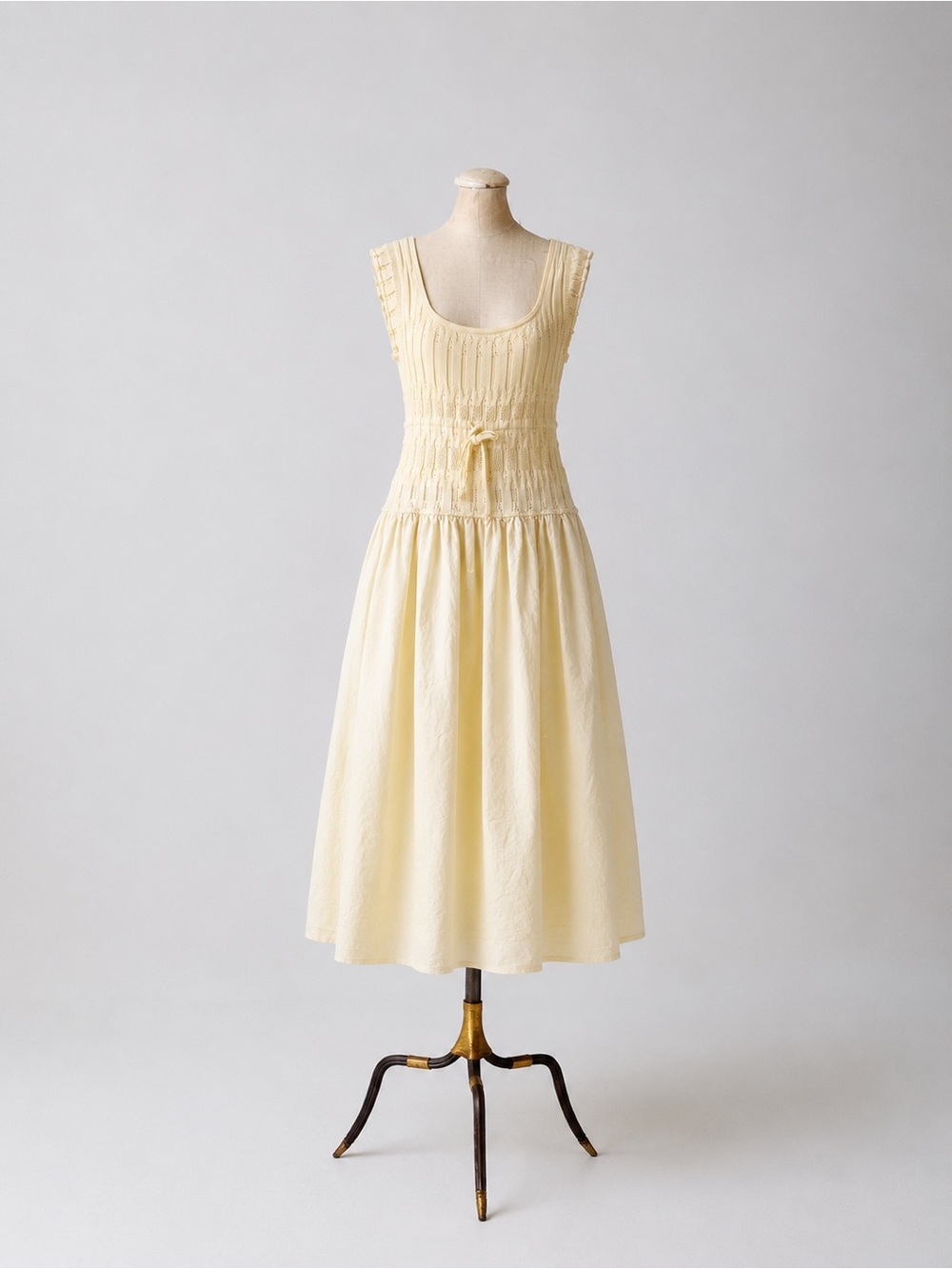 Blu Pepper Pale Yellow Smocked Midi Dress